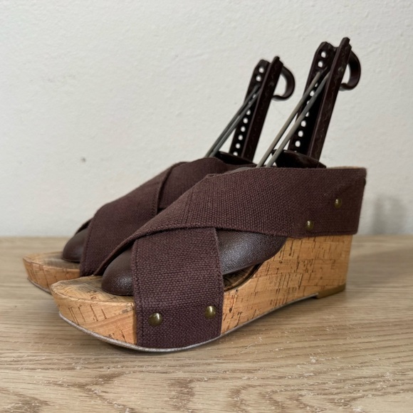 Lucky Brand Shoes - Lucky Brand Miller 2 Wedge Sandals Womens Size 7 M Brown Slip On Cork 37 EU Boho